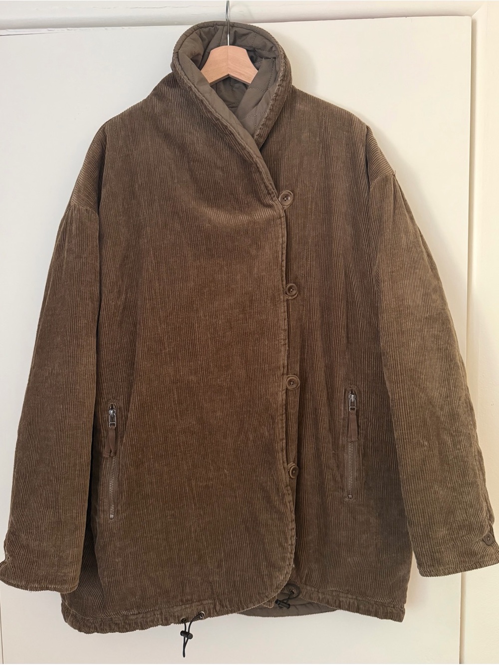 Poetry Brand Brown Corduroy Padded Shawl-Collar Coat